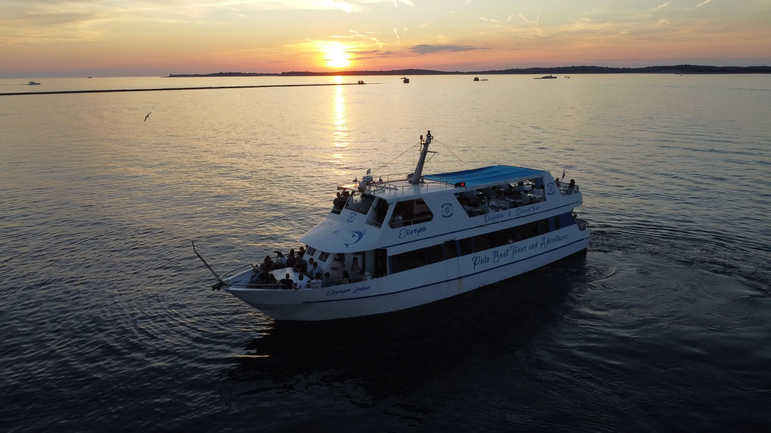 Boat Europa aerial view in Pula